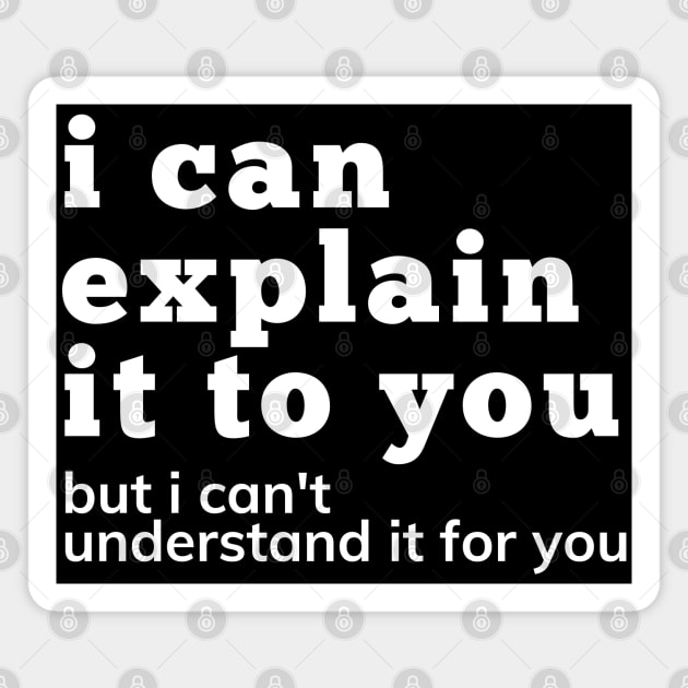 I Can Explain It To You But I Can't Understand It For You. Snarky Sarcastic Comment. Magnet by That Cheeky Tee